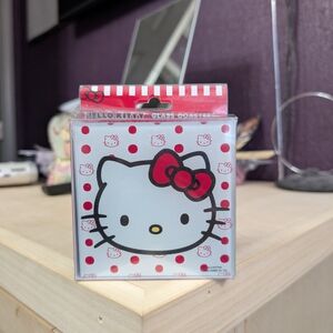 Hello Kitty Polka Dot Glass Coaster Set